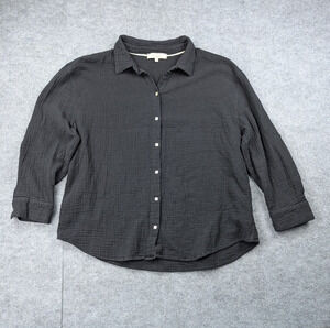 Casa Cabana Button Up Shirt Womens XL Cotton Gauze Coastal Resort Natural Black